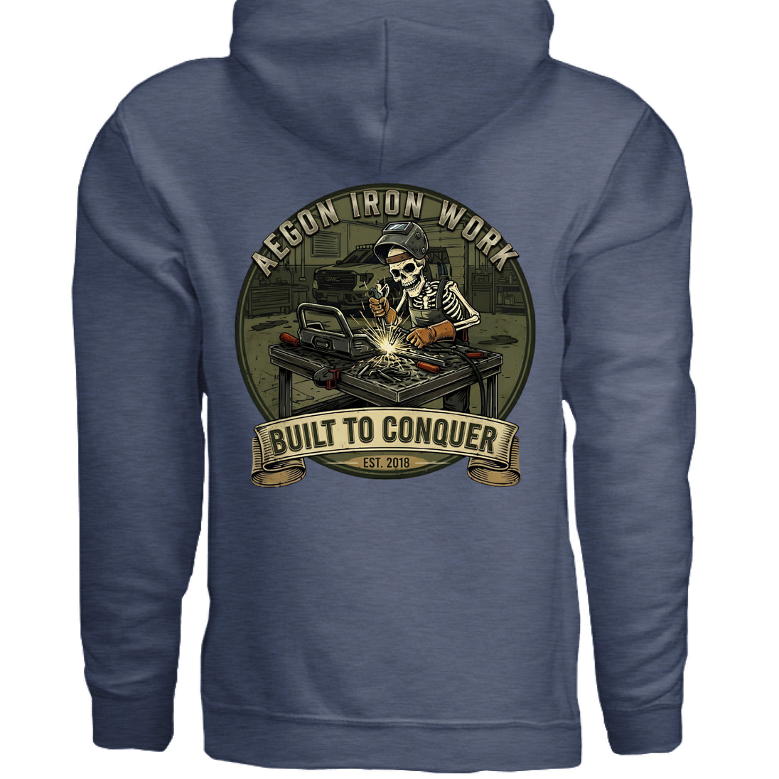 AEGON 'Til Death Welding Hoodie - Heather Sport Dark Navy - BACK