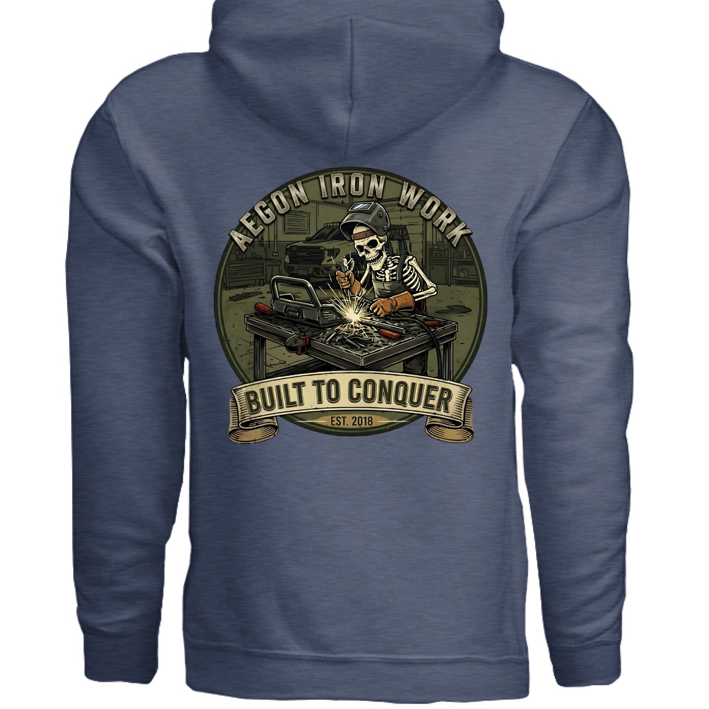 AEGON 'Til Death Welding Hoodie - Heather Sport Dark Navy - BACK