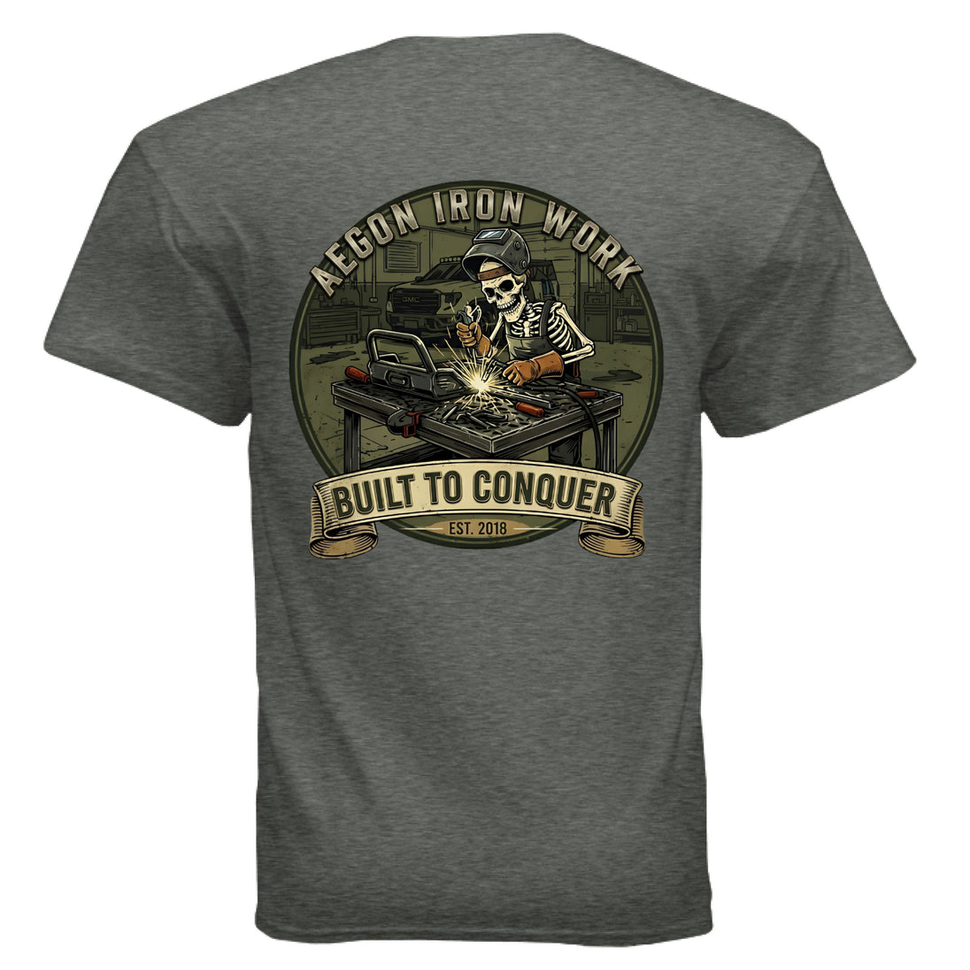Aegon 'Til Death Welding T-Shirt - HEATHER MILITARY GREEN - BACK