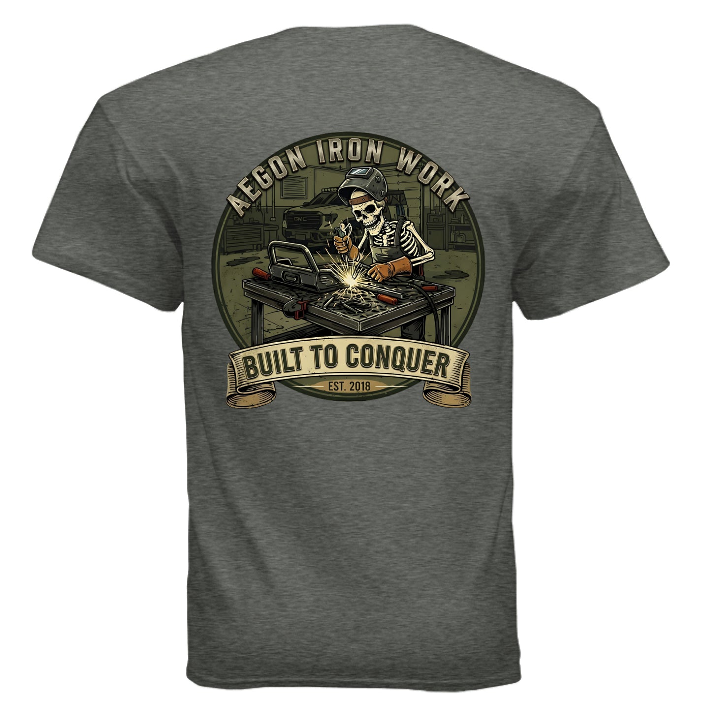 Aegon 'Til Death Welding T-Shirt - HEATHER MILITARY GREEN - BACK