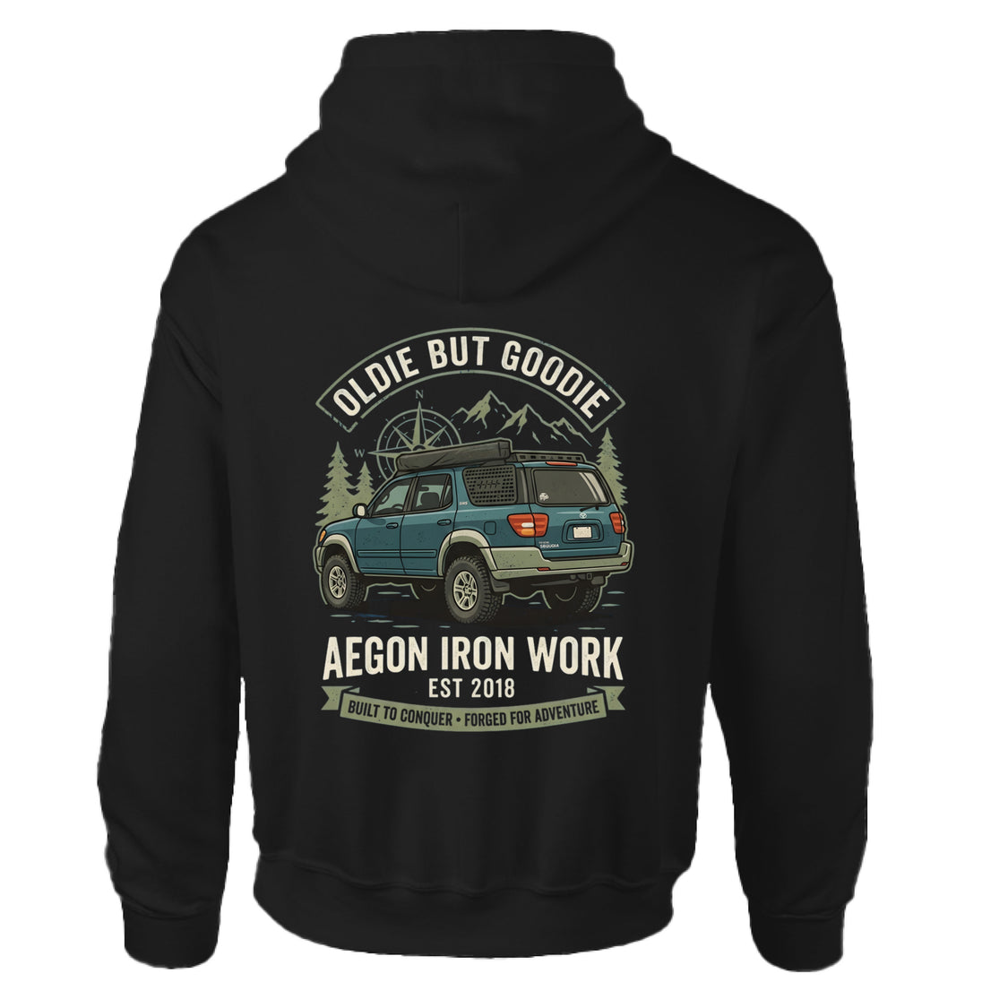Vintage SUV Overlanding Hoodie - BLACK - BACK