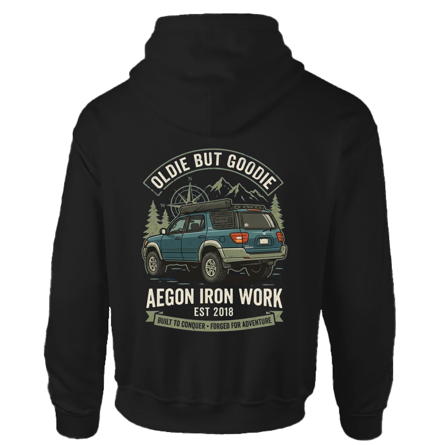 Vintage SUV Overlanding Hoodie - BLACK - BACK