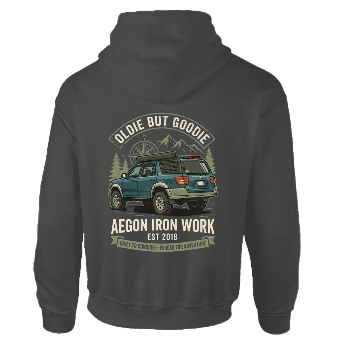 Vintage SUV Overlanding Hoodie - CHARCOAL - BACK