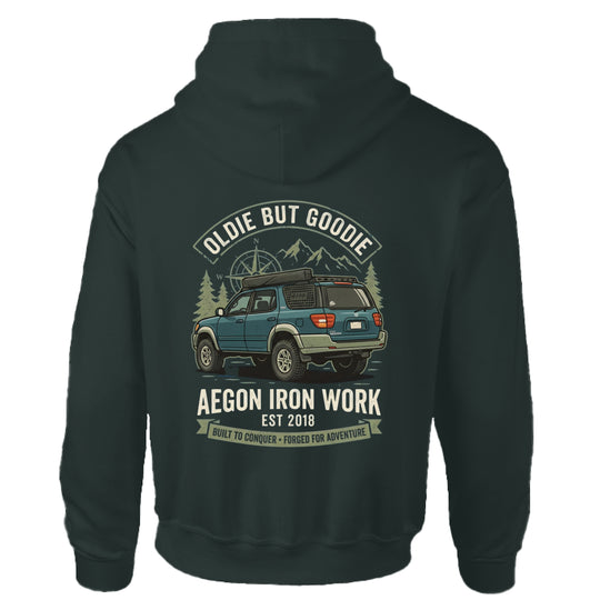 Vintage SUV Overlanding Hoodie - FOREST GREEN - BACK