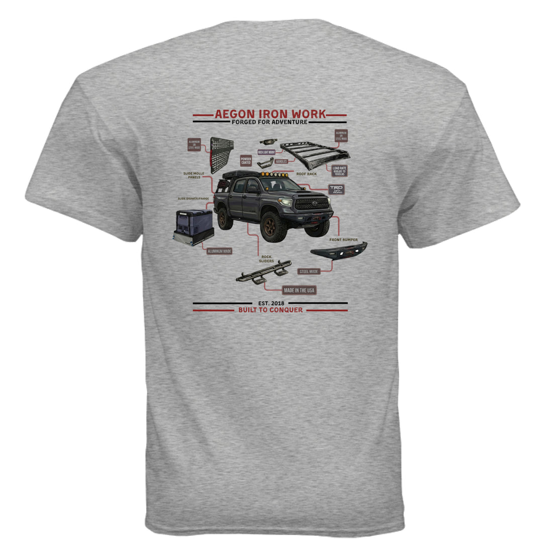 Detailed view of the technical schematic design on the Anatomy of an Overland tee showcasing off-road components. - SPORT GREY - BACK
