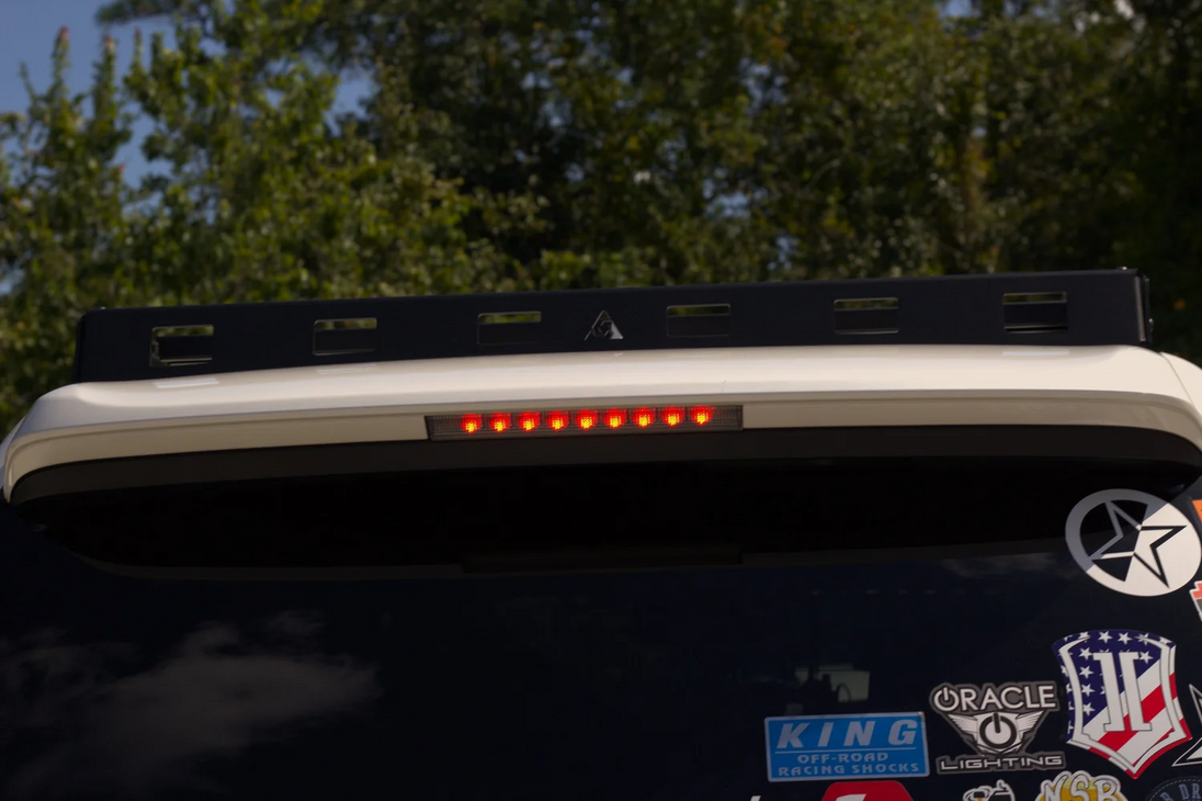 Aerodynamic rear deflector in black powder coat designed specifically for AEGON roof racks.