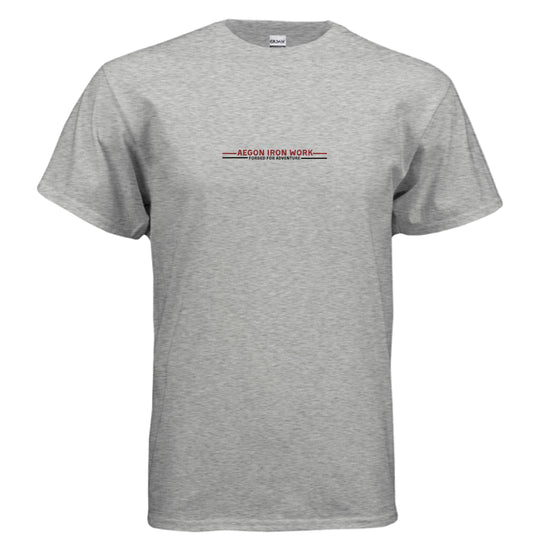 Anatomy of an Overland t-shirt in charcoal grey with a technical Tundra build blueprint by Aegon Ironwork. - SPORT GREY - FRONT