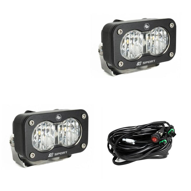 Pair of Baja Designs S2 Sport clear lens LED auxiliary light pods with mounting brackets