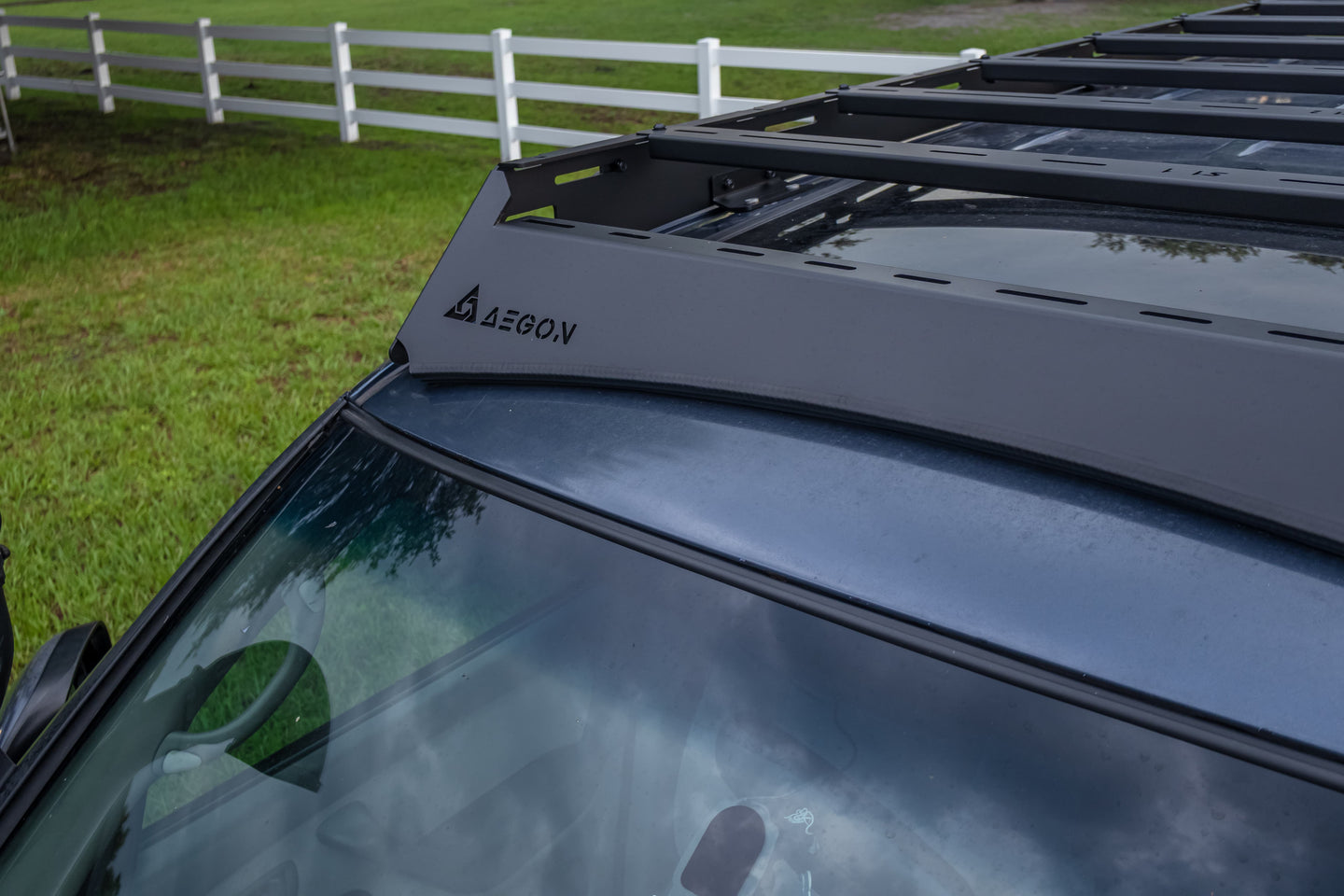 Black powder-coated aluminum roof rack for Toyota Sequoia, rust-resistant and built for extreme trail conditions.