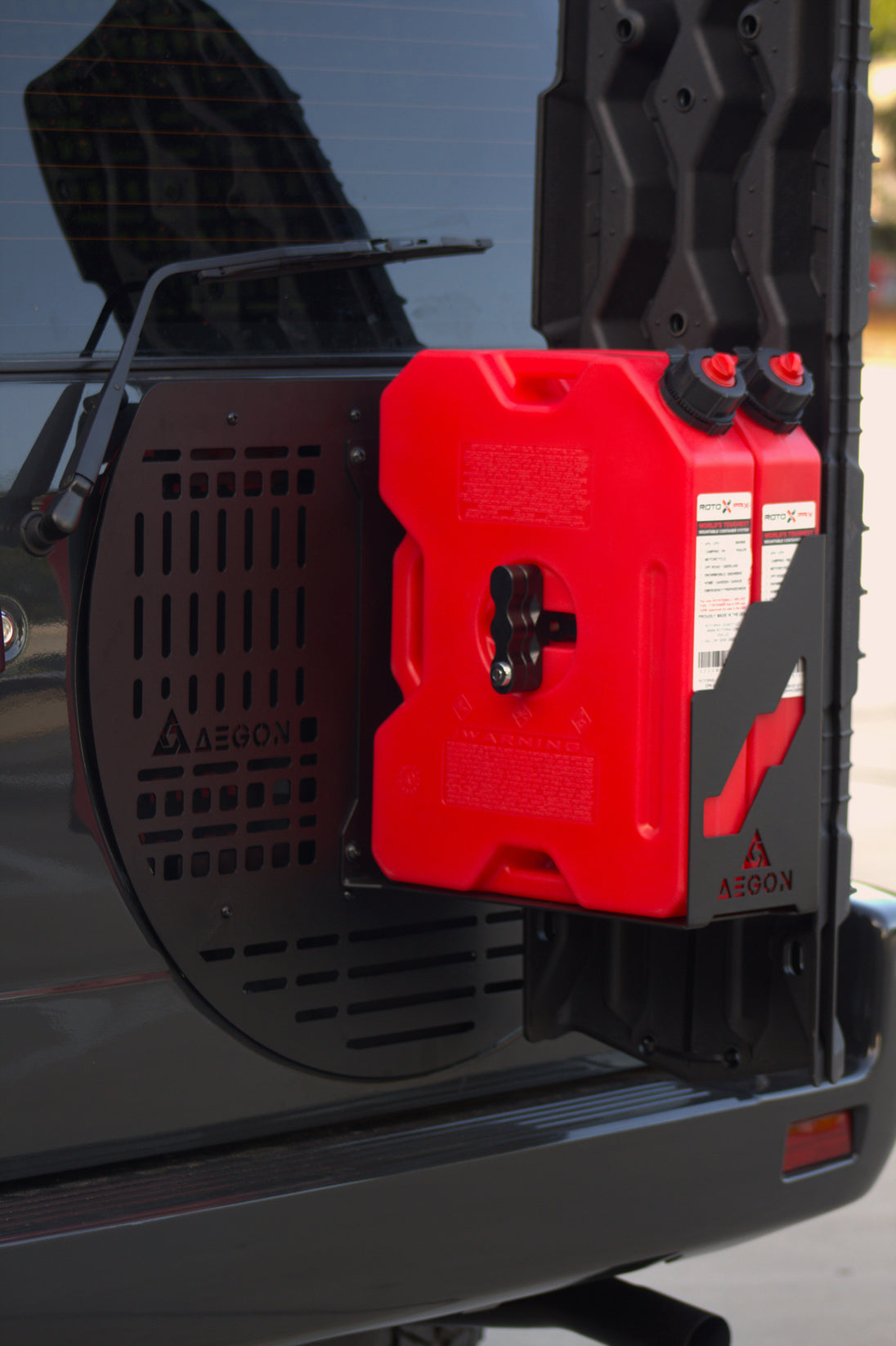 Rear door storage Molle panel made of laser-cut steel, custom-fit for Toyota Prado 90 Series models from 1996 to 2002.
