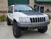 Front wind deflector for Jeep Grand Cherokee WJ roof rack with integrated mounts for a 40 inch LED light bar.