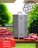 Large capacity vertical smoker by Aegon, capable of smoking up to 35 lbs of meat, poultry, or seafood.