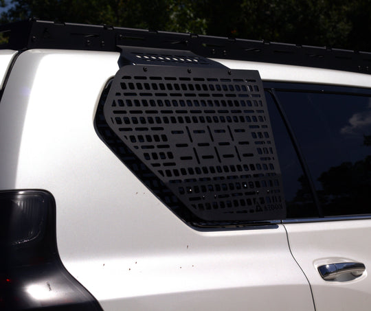 One-piece Molle panel set for Lexus GX 460 including all necessary installation hardware and black powder-coated finish.