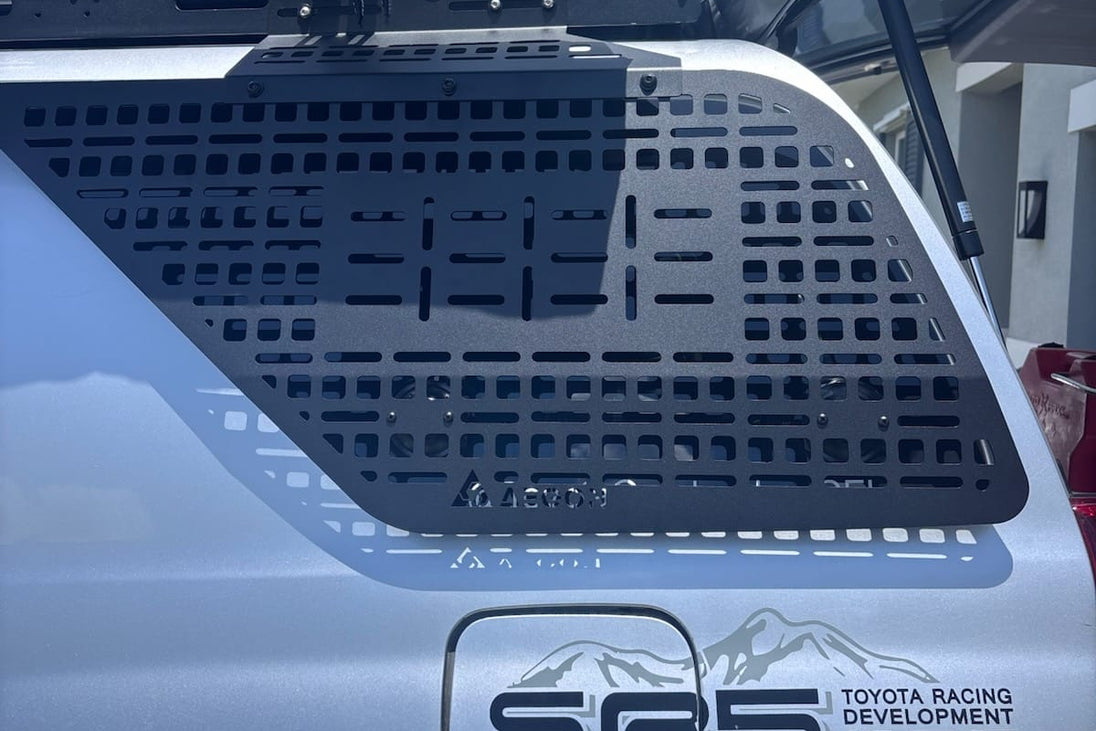 Rugged 7lb lightweight aluminum cargo panel with black powder coat finish for Toyota 4Runner interior organization.