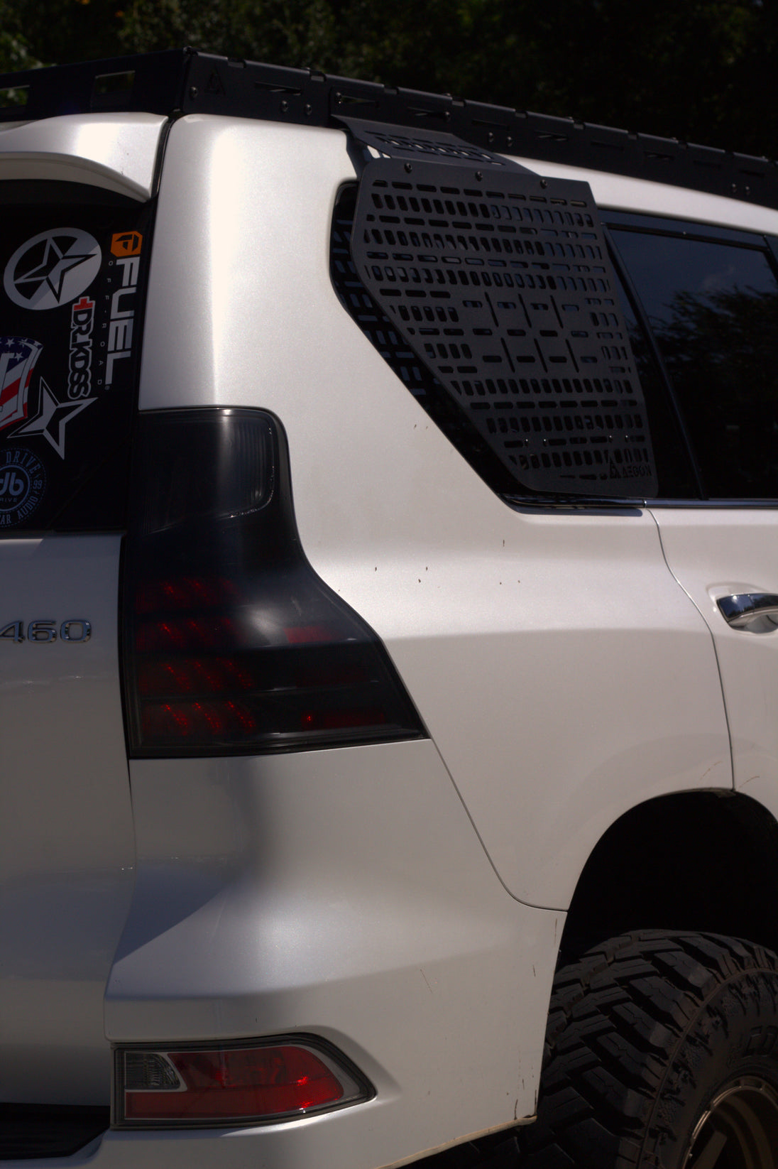 High-quality American-made aluminum Molle rack for Lexus GX 460 featuring a lifetime warranty on construction.