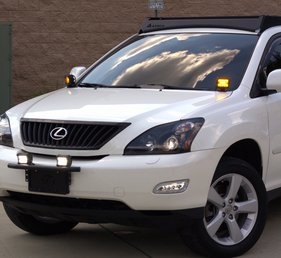 Easy no-drill installation roof rack for Lexus RX 350, showing the precision CNC laser-cut aluminum side rails and crossbars.