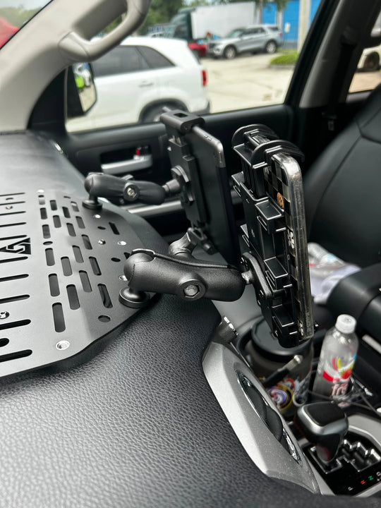 Toyota Tundra dashboard accessory mount compatible with RAM ball components for phones, GPS, and radio navigation.