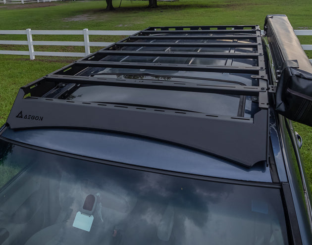 Ultra-lightweight 38 lb aluminum roof rack for Toyota Sequoia 3rd Gen to improve fuel efficiency and reduce wind noise.